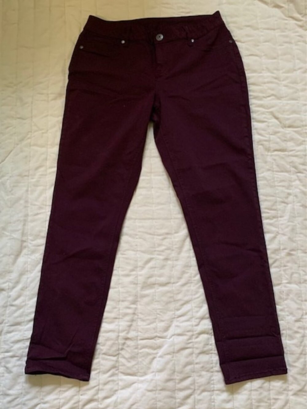 Women's Maurices Jeans Sz L Reg Burgundy Skinny Stretch Denim Five Pocket